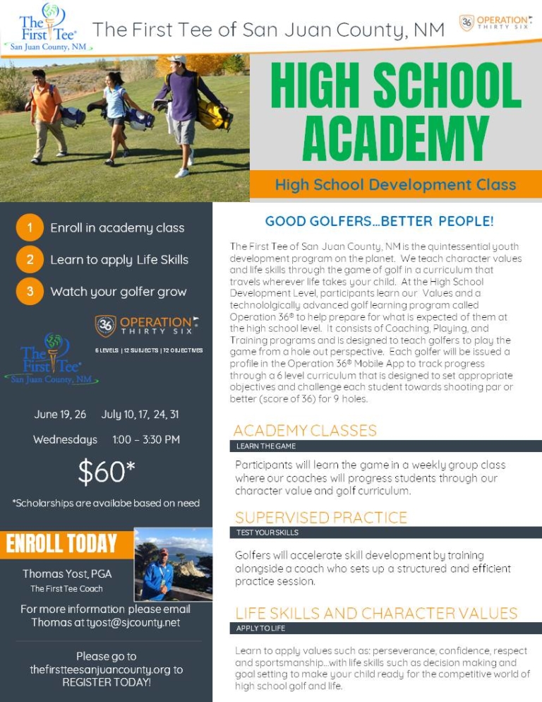 High School Summer Program Flier First Tee Four Corners